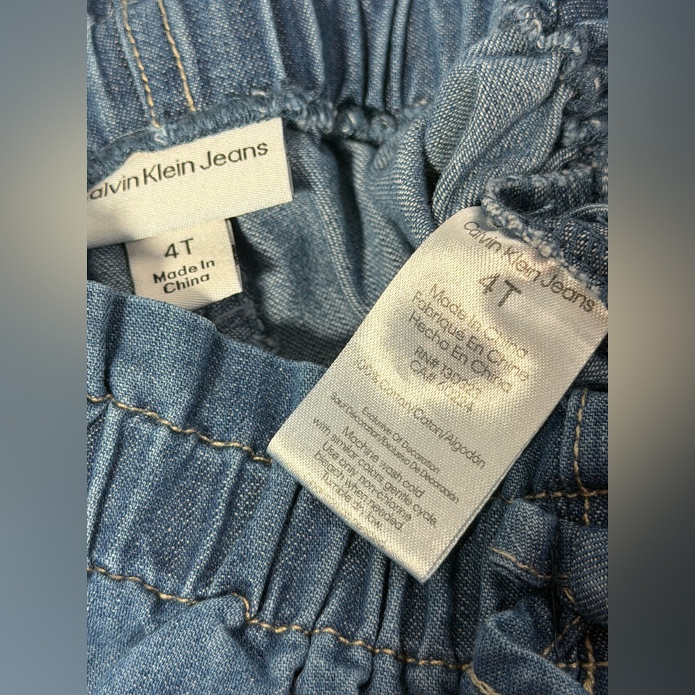 Calvin Klein Girls 4T Denim Cargo Pants Elastic Waist Wide Leg Blue Jeans - Picture 10 of 10